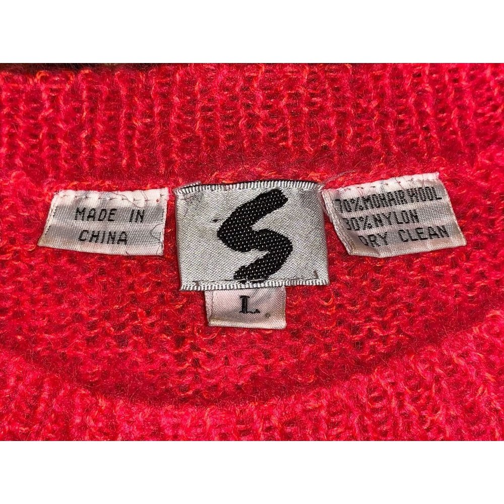 VINTAGE 1980s STEPHEN SPROUSE COLOR BLOCK RED BLUE MOHAIR SWEATER ~ LARGE - Picture 9 of 9